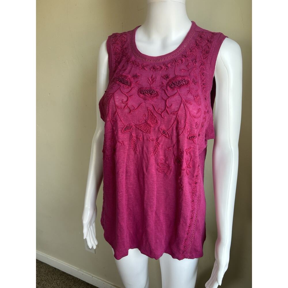 Sundance 100% Linen Tank Womens Large Purple Embroidered Sleeveless Boho Top - Picture 8 of 9